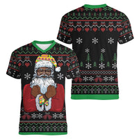 Santa Claus With African Traditional Costume Women V-Neck T-Shirt Christmas - Wonder Print Shop