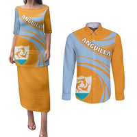 Anguilla Couples Matching Puletasi and Long Sleeve Button Shirt Coat Of Arms Cricket Style - Wonder Print Shop
