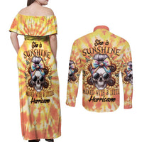 She Is Sunshine Skull Couples Matching Off Shoulder Maxi Dress and Long Sleeve Button Shirt Tie Dye Yellow - Wonder Print Shop