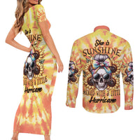 She Is Sunshine Skull Couples Matching Short Sleeve Bodycon Dress and Long Sleeve Button Shirt Tie Dye Yellow - Wonder Print Shop
