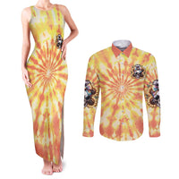 She Is Sunshine Skull Couples Matching Tank Maxi Dress and Long Sleeve Button Shirt Tie Dye Yellow - Wonder Print Shop