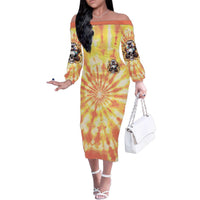 She Is Sunshine Skull Family Matching Off The Shoulder Long Sleeve Dress and Hawaiian Shirt Tie Dye Yellow - Wonder Print Shop