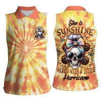 She Is Sunshine Skull Women Sleeveless Polo Shirt Tie Dye Yellow - Wonder Print Shop
