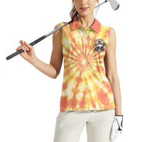 She Is Sunshine Skull Women Sleeveless Polo Shirt Tie Dye Yellow - Wonder Print Shop