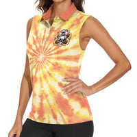 She Is Sunshine Skull Women Sleeveless Polo Shirt Tie Dye Yellow - Wonder Print Shop