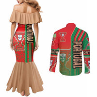 Portugal Football Couples Matching Mermaid Dress and Long Sleeve Button Shirt Selecao das Quinas Soccer - Road To Champion