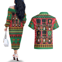 Black Nutcrackers Couples Matching Off The Shoulder Long Sleeve Dress and Hawaiian Shirt Afro Christmas - Wonder Print Shop
