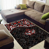 Canada Day Area Rug Haida Maple Leaf Style Tattoo Black