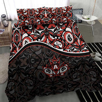 Canada Day Bedding Set Haida Maple Leaf Style Tattoo Black