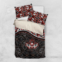 Canada Day Bedding Set Haida Maple Leaf Style Tattoo Black