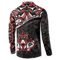 Canada Day Button Sweatshirt Haida Maple Leaf Style Tattoo Black