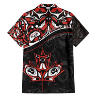 Canada Day Family Matching Long Sleeve Bodycon Dress and Hawaiian Shirt Haida Maple Leaf Style Tattoo Black