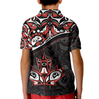 Canada Day Kid Polo Shirt Haida Maple Leaf Style Tattoo Black - Wonder Print Shop