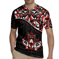 Canada Day Rugby Jersey Haida Maple Leaf Style Tattoo Black - Wonder Print Shop