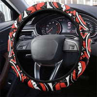 Canada Day Steering Wheel Cover Haida Maple Leaf Style Tattoo Black - Wonder Print Shop
