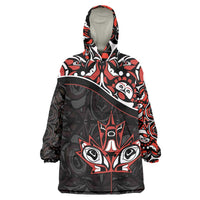 Canada Day Wearable Blanket Hoodie Haida Maple Leaf Style Tattoo Black - Wonder Print Shop