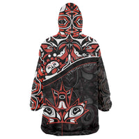 Canada Day Wearable Blanket Hoodie Haida Maple Leaf Style Tattoo Black - Wonder Print Shop