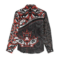 Canada Day Women Casual Shirt Haida Maple Leaf Style Tattoo Black - Wonder Print Shop