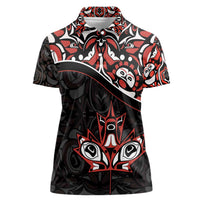 Canada Day Women Polo Shirt Haida Maple Leaf Style Tattoo Black - Wonder Print Shop