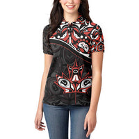 Canada Day Women Polo Shirt Haida Maple Leaf Style Tattoo Black - Wonder Print Shop