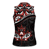 Canada Day Women Sleeveless Polo Shirt Haida Maple Leaf Style Tattoo Black - Wonder Print Shop