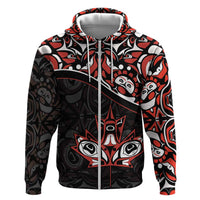 Canada Day Zip Hoodie Haida Maple Leaf Style Tattoo Black - Wonder Print Shop