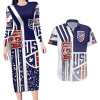 USA Soccer Couples Matching Long Sleeve Bodycon Dress and Hawaiian Shirt The Stars and Stripes Football - Road To Champion