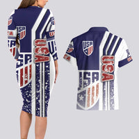 USA Soccer Couples Matching Long Sleeve Bodycon Dress and Hawaiian Shirt The Stars and Stripes Football - Road To Champion