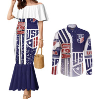 USA Soccer Couples Matching Mermaid Dress and Long Sleeve Button Shirt The Stars and Stripes Football - Road To Champion