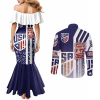 USA Soccer Couples Matching Mermaid Dress and Long Sleeve Button Shirt The Stars and Stripes Football - Road To Champion