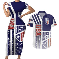 USA Soccer Couples Matching Short Sleeve Bodycon Dress and Hawaiian Shirt The Stars and Stripes Football - Road To Champion