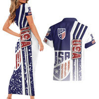 USA Soccer Couples Matching Short Sleeve Bodycon Dress and Hawaiian Shirt The Stars and Stripes Football - Road To Champion