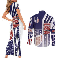 USA Soccer Couples Matching Short Sleeve Bodycon Dress and Long Sleeve Button Shirt The Stars and Stripes Football - Road To Champion