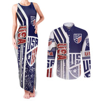USA Soccer Couples Matching Tank Maxi Dress and Long Sleeve Button Shirt The Stars and Stripes Football - Road To Champion