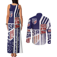USA Soccer Couples Matching Tank Maxi Dress and Long Sleeve Button Shirt The Stars and Stripes Football - Road To Champion