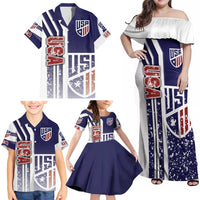 USA Soccer Family Matching Off Shoulder Maxi Dress and Hawaiian Shirt The Stars and Stripes Football - Road To Champion