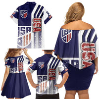 USA Soccer Family Matching Off Shoulder Short Dress and Hawaiian Shirt The Stars and Stripes Football - Road To Champion