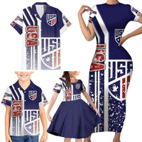 USA Soccer Family Matching Short Sleeve Bodycon Dress and Hawaiian Shirt The Stars and Stripes Football - Road To Champion