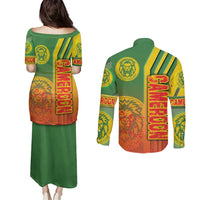 Cameroon Football Couples Matching Puletasi and Long Sleeve Button Shirt Indomitable Lions Soccer - Road To Champion