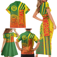 Cameroon Football Family Matching Short Sleeve Bodycon Dress and Hawaiian Shirt Indomitable Lions Soccer - Road To Champion