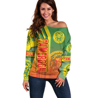 Cameroon Football Off Shoulder Sweater Indomitable Lions Soccer - Road To Champion - Wonder Print Shop
