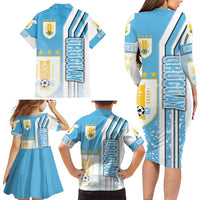 Uruguay Football Family Matching Long Sleeve Bodycon Dress and Hawaiian Shirt Sky Blue Soccer - Road To Champion
