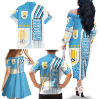 Uruguay Football Family Matching Off The Shoulder Long Sleeve Dress and Hawaiian Shirt Sky Blue Soccer - Road To Champion