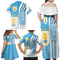 Uruguay Football Family Matching Off Shoulder Maxi Dress and Hawaiian Shirt Sky Blue Soccer - Road To Champion