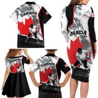Canada Hockey Family Matching Long Sleeve Bodycon Dress and Hawaiian Shirt Maple Leaf Sport Style