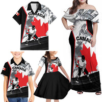 Canada Hockey Family Matching Off Shoulder Maxi Dress and Hawaiian Shirt Maple Leaf Sport Style