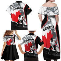 Canada Hockey Family Matching Off Shoulder Maxi Dress and Hawaiian Shirt Maple Leaf Sport Style
