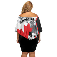 Canada Hockey Family Matching Off Shoulder Short Dress and Hawaiian Shirt Maple Leaf Sport Style