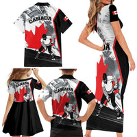 Canada Hockey Family Matching Short Sleeve Bodycon Dress and Hawaiian Shirt Maple Leaf Sport Style