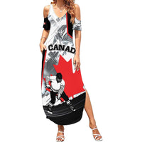 Canada Hockey Family Matching Summer Maxi Dress and Hawaiian Shirt Maple Leaf Sport Style
